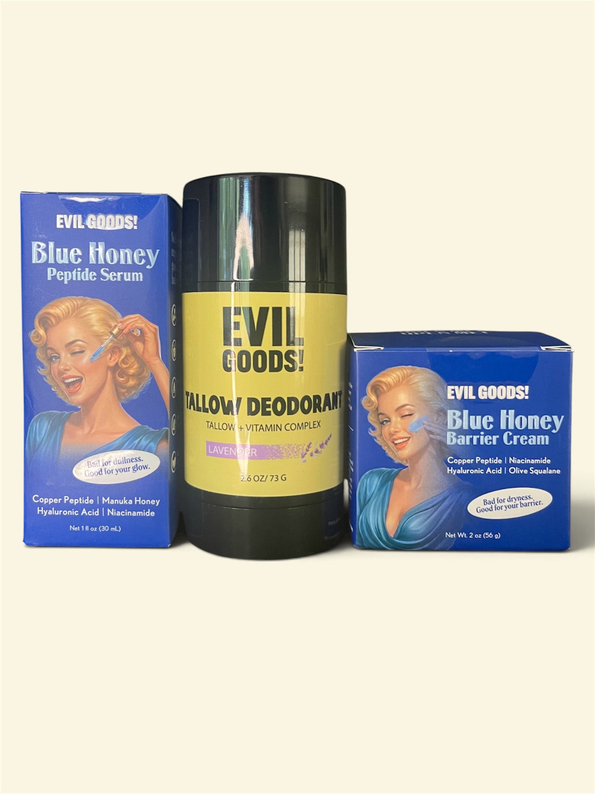 Evil Goods Blue Honey Skincare & Tallow Body Care 3-Piece Bundle